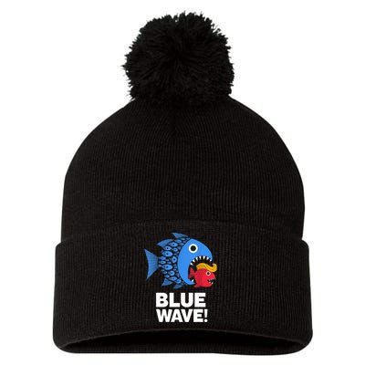 Blue Wave Kamala Funny Big Fish Eat Little Fish Trump Hair Pom Pom 12in Knit Beanie