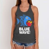 Blue Wave Kamala Funny Big Fish Eat Little Fish Trump Hair Women's Knotted Racerback Tank