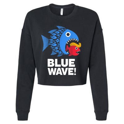 Blue Wave Kamala Funny Big Fish Eat Little Fish Trump Hair Cropped Pullover Crew