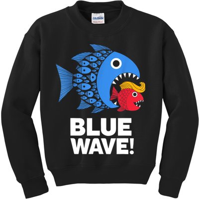 Blue Wave Kamala Funny Big Fish Eat Little Fish Trump Hair Kids Sweatshirt