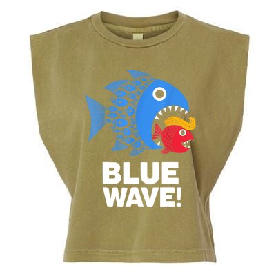 Blue Wave Kamala Funny Big Fish Eat Little Fish Trump Hair Garment-Dyed Women's Muscle Tee