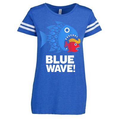 Blue Wave Kamala Funny Big Fish Eat Little Fish Trump Hair Enza Ladies Jersey Football T-Shirt