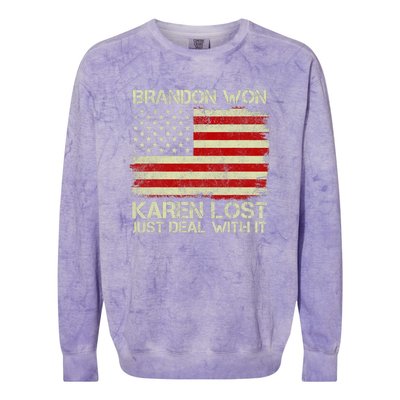 Brandon Won Karen Lost Just Deal With It USA Flag Biden Colorblast Crewneck Sweatshirt