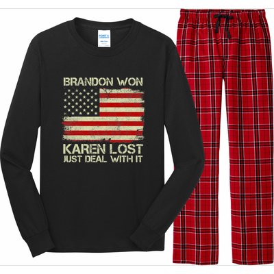 Brandon Won Karen Lost Just Deal With It USA Flag Biden Long Sleeve Pajama Set