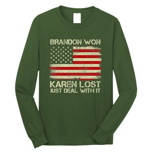 Brandon Won Karen Lost Just Deal With It USA Flag Biden Long Sleeve Shirt