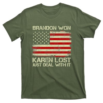 Brandon Won Karen Lost Just Deal With It USA Flag Biden T-Shirt