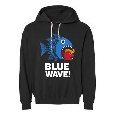 Blue Wave Kamala Funny Big Fish Eat Little Fish Trump Hair Garment-Dyed Fleece Hoodie