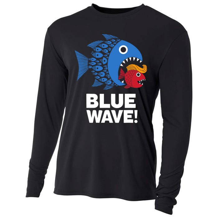 Blue Wave Kamala Funny Big Fish Eat Little Fish Trump Hair Cooling Performance Long Sleeve Crew