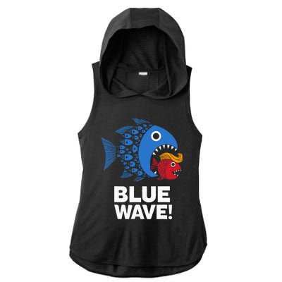 Blue Wave Kamala Big Fish Eat Little Fish Trump Hair Ladies PosiCharge Tri-Blend Wicking Draft Hoodie Tank