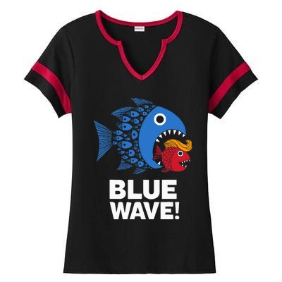 Blue Wave Kamala Big Fish Eat Little Fish Trump Hair Ladies Halftime Notch Neck Tee