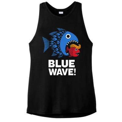 Blue Wave Kamala Big Fish Eat Little Fish Trump Hair Ladies PosiCharge Tri-Blend Wicking Tank