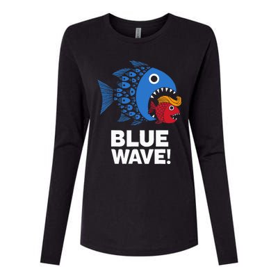 Blue Wave Kamala Big Fish Eat Little Fish Trump Hair Womens Cotton Relaxed Long Sleeve T-Shirt