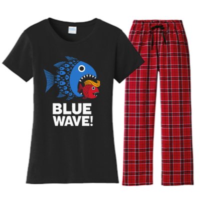 Blue Wave Kamala Big Fish Eat Little Fish Trump Hair Women's Flannel Pajama Set