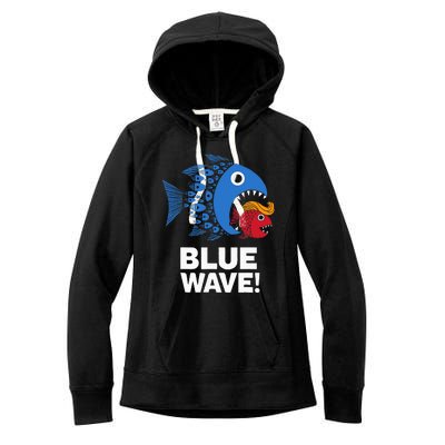 Blue Wave Kamala Big Fish Eat Little Fish Trump Hair Women's Fleece Hoodie