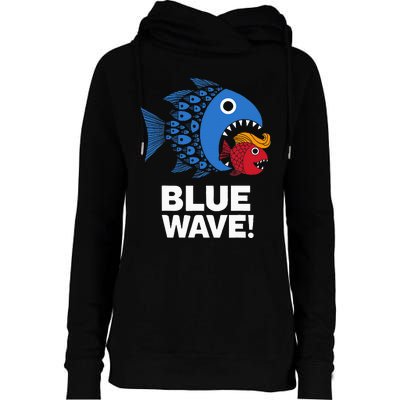 Blue Wave Kamala Big Fish Eat Little Fish Trump Hair Womens Funnel Neck Pullover Hood