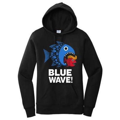 Blue Wave Kamala Big Fish Eat Little Fish Trump Hair Women's Pullover Hoodie