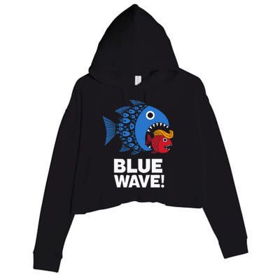 Blue Wave Kamala Big Fish Eat Little Fish Trump Hair Crop Fleece Hoodie