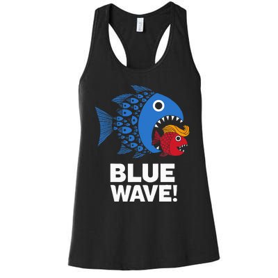 Blue Wave Kamala Big Fish Eat Little Fish Trump Hair Women's Racerback Tank