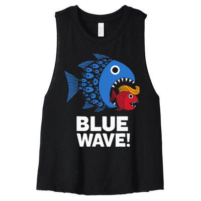 Blue Wave Kamala Big Fish Eat Little Fish Trump Hair Women's Racerback Cropped Tank