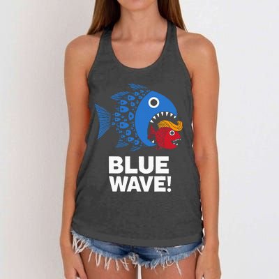 Blue Wave Kamala Big Fish Eat Little Fish Trump Hair Women's Knotted Racerback Tank