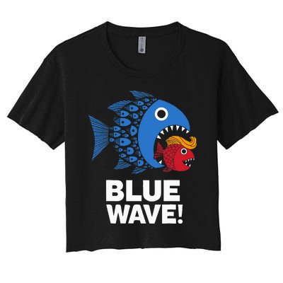 Blue Wave Kamala Big Fish Eat Little Fish Trump Hair Women's Crop Top Tee