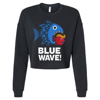 Blue Wave Kamala Big Fish Eat Little Fish Trump Hair Cropped Pullover Crew