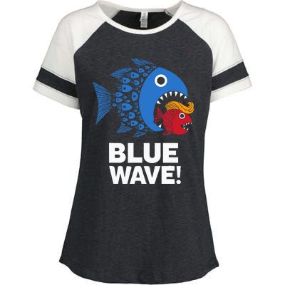 Blue Wave Kamala Big Fish Eat Little Fish Trump Hair Enza Ladies Jersey Colorblock Tee