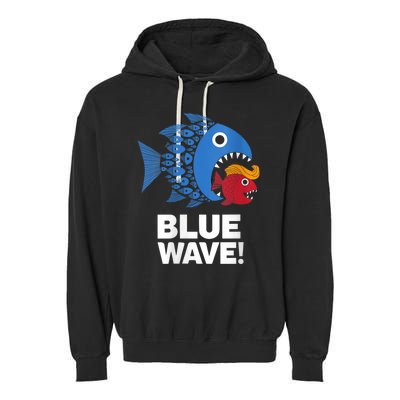 Blue Wave Kamala Funny Big Fish Eat Little Fish Trump Hair Garment-Dyed Fleece Hoodie