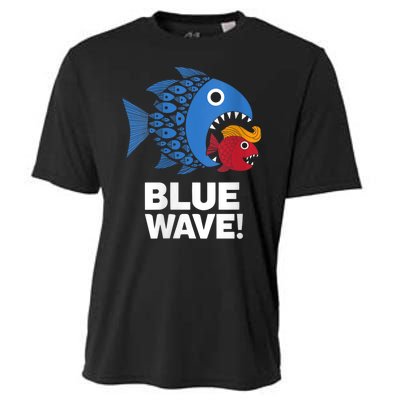 Blue Wave Kamala Funny Big Fish Eat Little Fish Trump Hair Cooling Performance Crew T-Shirt