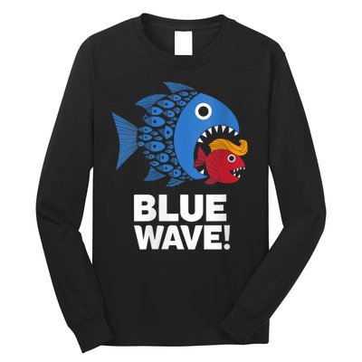 Blue Wave Kamala Funny Big Fish Eat Little Fish Trump Hair Long Sleeve Shirt