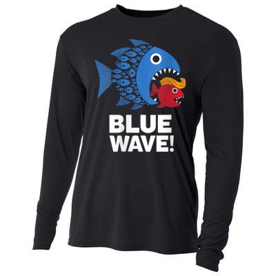 Blue Wave Kamala Funny Big Fish Eat Little Fish Trump Hair Cooling Performance Long Sleeve Crew