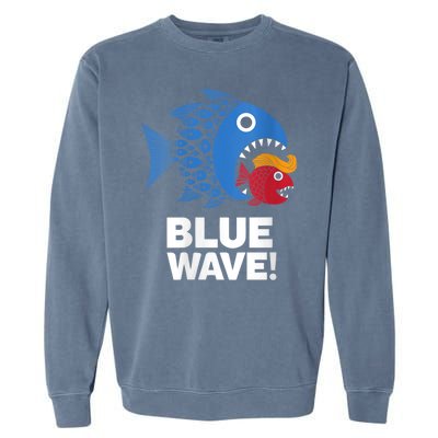 Blue Wave Kamala Funny Big Fish Eat Little Fish Trump Hair Garment-Dyed Sweatshirt