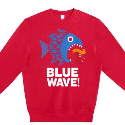 Blue Wave Kamala Funny Big Fish Eat Little Fish Trump Hair Premium Crewneck Sweatshirt