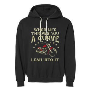 Biker When Life Throws You A Curve Motorcycle Garment-Dyed Fleece Hoodie