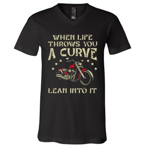 Biker When Life Throws You A Curve Motorcycle V-Neck T-Shirt