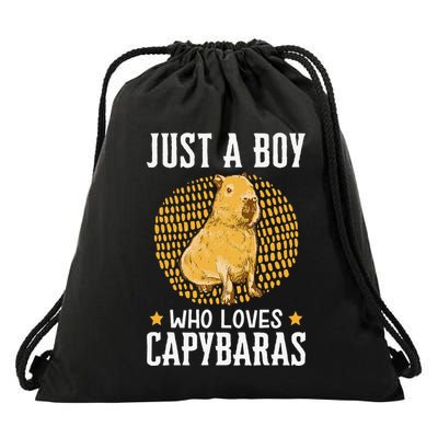 Boy who loves Capybaras South American Capybara  Drawstring Bag