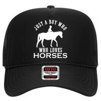 Boy Who Loves Horses Equestrian Horse Riding Gift For Boys Gift High Crown Mesh Back Trucker Hat