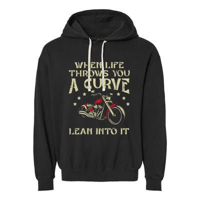 Biker When Life Throws You A Curve Motorcycle Garment-Dyed Fleece Hoodie