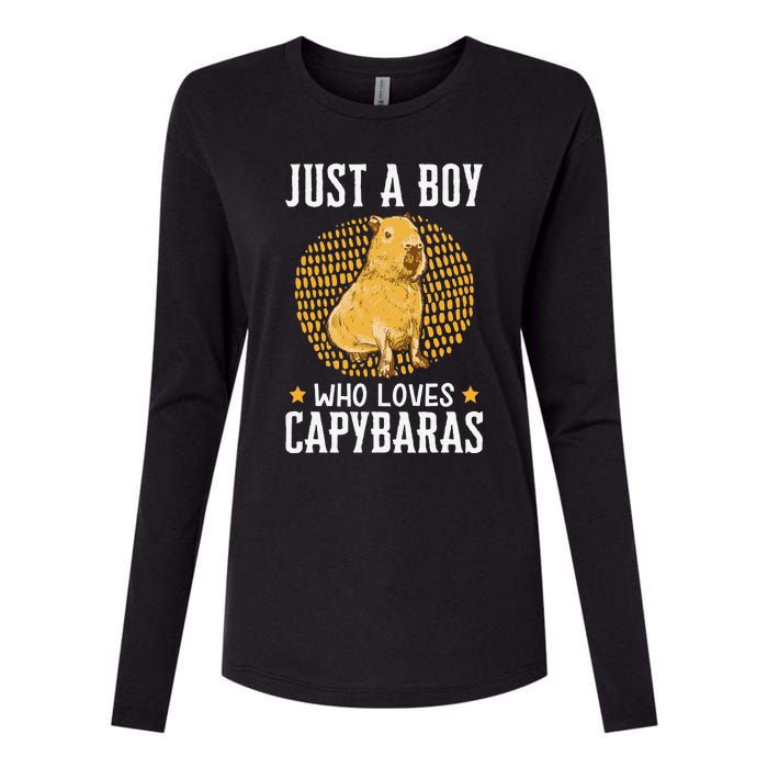 Boy who loves Capybaras South American Capybara  Womens Cotton Relaxed Long Sleeve T-Shirt