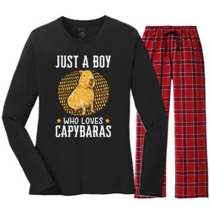 Boy who loves Capybaras South American Capybara  Women's Long Sleeve Flannel Pajama Set 