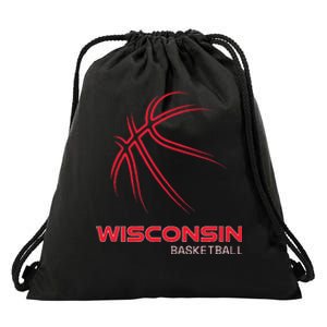 Basketball WI Love The Badger State Souvenir Wisconsin Hoops Drawstring Bag