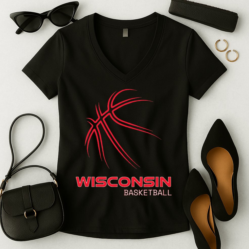 Basketball WI Love The Badger State Souvenir Wisconsin Hoops Women's V-Neck T-Shirt