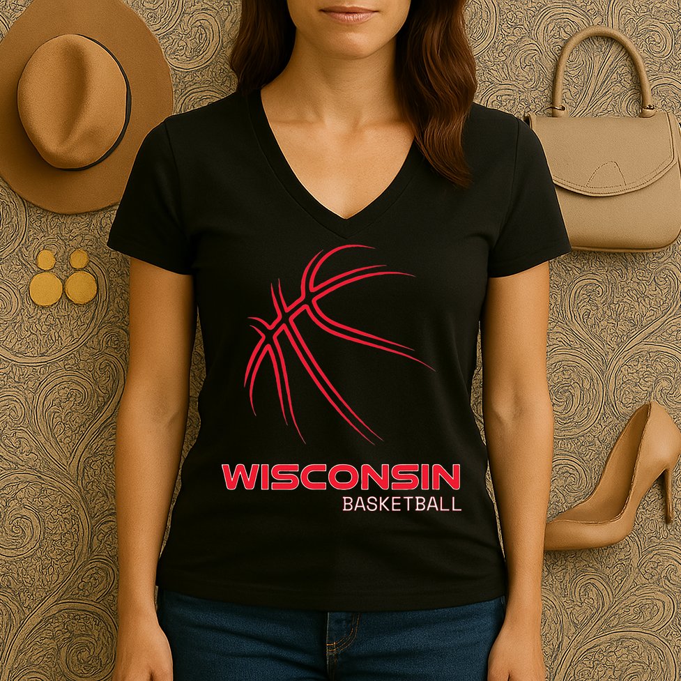 Basketball WI Love The Badger State Souvenir Wisconsin Hoops Women's V-Neck T-Shirt