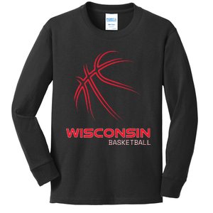 Basketball WI Love The Badger State Souvenir Wisconsin Hoops Kids Long Sleeve Shirt