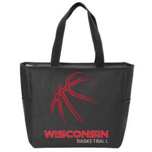 Basketball WI Love The Badger State Souvenir Wisconsin Hoops Zip Tote Bag