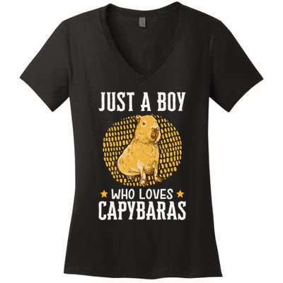Boy who loves Capybaras South American Capybara  Women's V-Neck T-Shirt