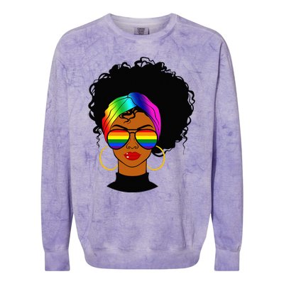 Black Woman LGBT Pride Afro Retro Mother's Day Colorblast Crewneck Sweatshirt