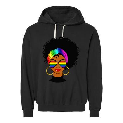 Black Woman LGBT Pride Afro Retro Mother's Day Garment-Dyed Fleece Hoodie