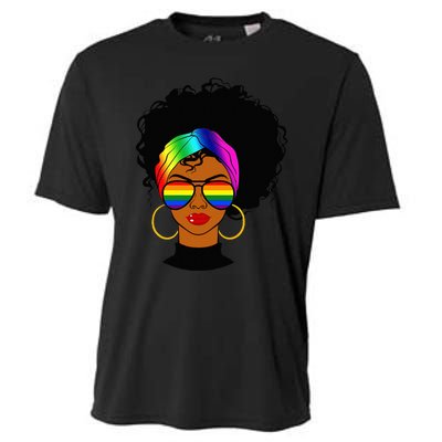 Black Woman LGBT Pride Afro Retro Mother's Day Cooling Performance Crew T-Shirt