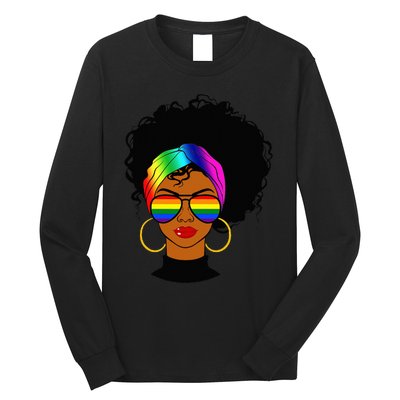 Black Woman LGBT Pride Afro Retro Mother's Day Long Sleeve Shirt